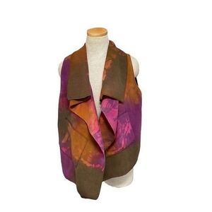 Tie Dyed Vest Waffle Knit Pink Purple Brown Draped Size Small Medium